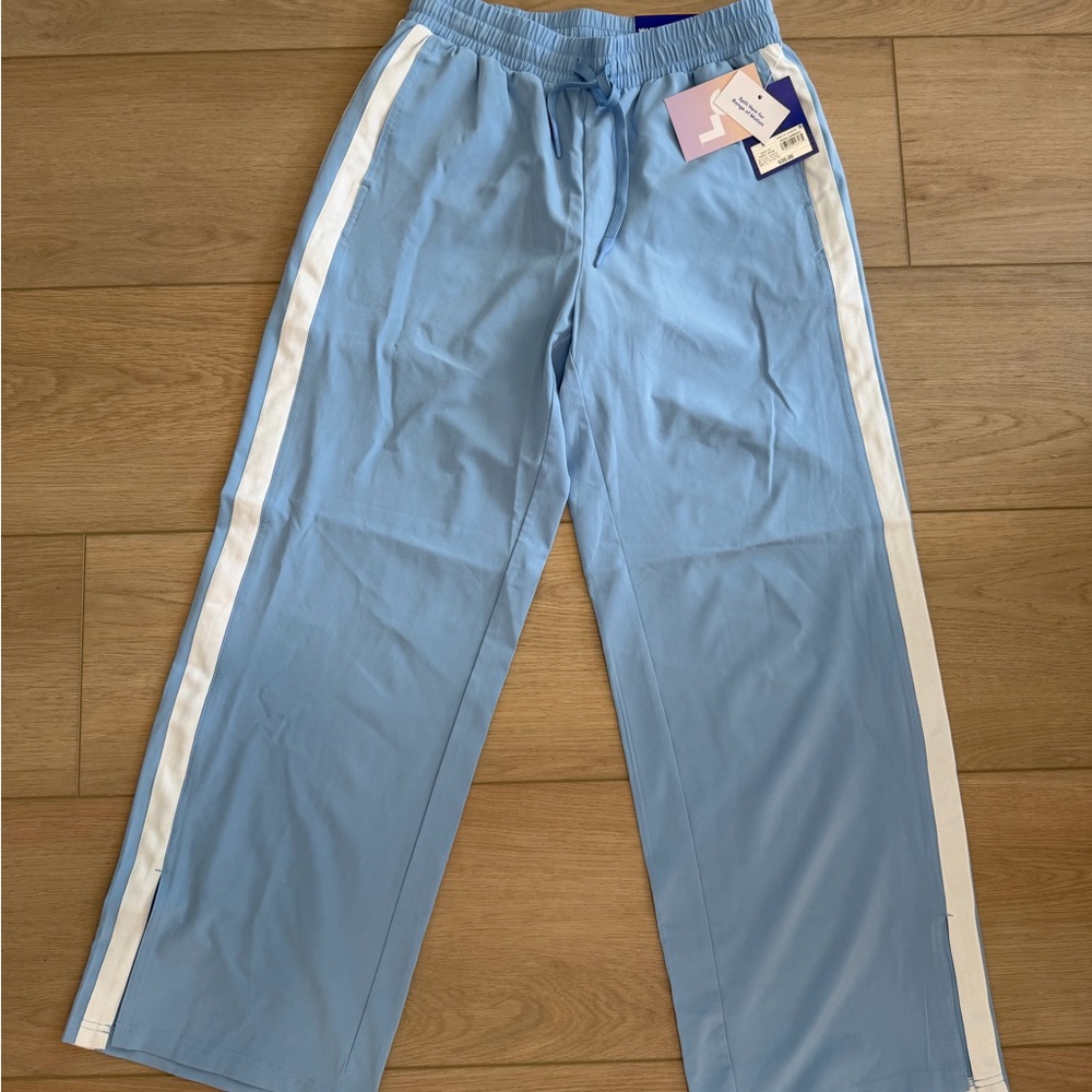 JoyLab Light Blue Mid-Rise Woven Pants with White Stripe